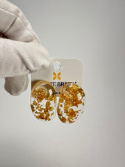 Jackie Brazil "Oval" Gold Flakes Single Stone Pendant Stud Resin Earrings ( E3608 )