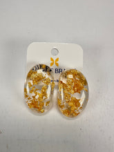 Jackie Brazil "Oval" Gold Flakes Single Stone Pendant Stud Resin Earrings ( E3608 )