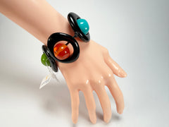 Jackie Brazil "Saturn" Black & Transparent Paris Mix Disc & Ball Elastic Bracelet ( B0052 )