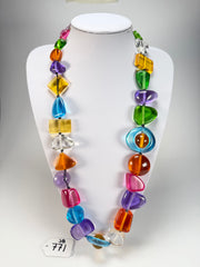 Jackie Brazil "Indiana" Transparent Carnaval Mix Multi-Bead Medium Resin 70cm Necklace ( N0033 )