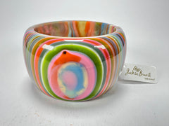 Jackie Brazil "Tiger" Liquorice Allsorts with Cat Eye Spring Colour 5cm Resin Bangle ( B0932 )