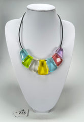 Jackie Brazil "Bella" Transparent Paris Mix 7 Piece on Leather Cord Choker Necklace ( N0035 )