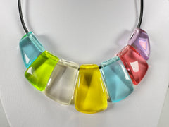 Jackie Brazil "Bella" Transparent Paris Mix 7 Piece on Leather Cord Choker Necklace ( N0035 )