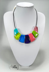 Jackie Brazil "Bella" Transparent Summer Mix 7 Piece on Leather Cord Choker Necklace ( N0035 )