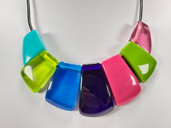 Jackie Brazil "Bella" Transparent Summer Mix 7 Piece on Leather Cord Choker Necklace ( N0035 )