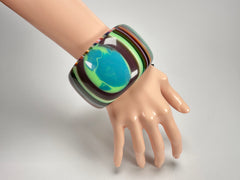 Jackie Brazil "Tiger" Liquorice Allsorts with Cat Eye Mix Colours 5cm Resin Bangle ( B0932 )