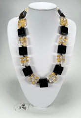 Jackie Brazil "Gala" Black & Gold Flakes Half Rectangles 65cm Necklace ( N0789 )
