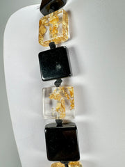 Jackie Brazil "Gala" Black & Gold Flakes Half Rectangles 65cm Necklace ( N0789 )