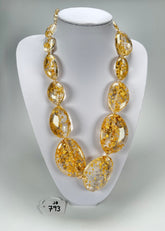 Jackie Brazil "Gold Flakes" Long Flat Riverstones 65cm Necklace ( N3700 )