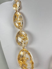 Jackie Brazil "Gold Flakes" Long Flat Riverstones 65cm Necklace ( N3700 )