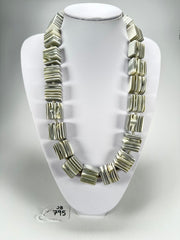 Jackie Brazil "Gala" Liquorice Cream Mix Half Rectangles 65cm Necklace ( N0789 )