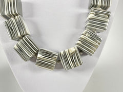 Jackie Brazil "Gala" Liquorice Cream Mix Half Rectangles 65cm Necklace ( N0789 )