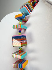 Jackie Brazil "Rome" Liquorice All Sorts Cubes & Squares Mix Colours 75cm Resin Necklace ( N0030 )