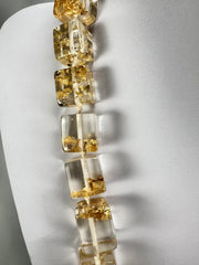 Jackie Brazil "POP" Gold Flakes Liquorice Small Cubes 65cm Necklace ( N0046 )