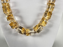 Jackie Brazil "POP" Gold Flakes Liquorice Small Cubes 65cm Necklace ( N0046 )