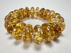 Jackie Brazil "Ana" Gold Flakes Elasticated Wheels Resin Bracelet ( B0910 )