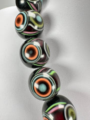 Jackie Brazil "Darning" Black Swirls Balls With Cat Eyes Choker Resin Necklace ( N3200 )