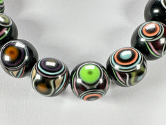 Jackie Brazil "Darning" Black Swirls Balls With Cat Eyes Choker Resin Necklace ( N3200 )