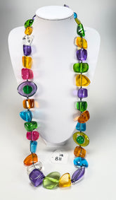 Jackie Brazil "Indiana" Transparent Carnaval Mix Multi-Bead Long Resin 110cm Necklace ( N0038 )