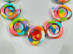 Jackie Brazil "Saturn" Kandinsky Disk and Cylinder On String Short 50cm Necklace ( N0060 )