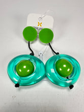 Jackie Brazil "Saturn" Transparent Green Disk & Ball on Cord Resin Earrings ( E0052 )