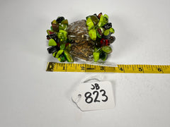 Jackie Brazil "Orient Express" 3 & 4 Beaded Strands with Leaf Pendant Green Mix Resin Bracelet ( B3544 )