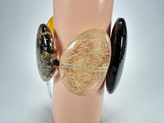 Jackie Brazil "Riverstones" Seasons Mix Stone Large Flat Stones On Elastic Bracelet ( B3716 )