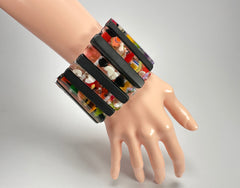 Jackie Brazil "Clarissa" Black & Cascade Thin Rectangles Elasticated Bracelet ( B2335 )