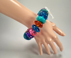 Jackie Brazil "Ana" Transparent Summer Mix Elasticated Wheels Resin Bracelet ( B0910 )