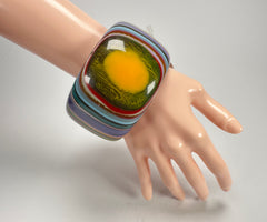 Jackie Brazil "Tiger" Liquorice Allsorts with Cat Eye Mix Colours 5cm Resin Bangle ( B0932 )