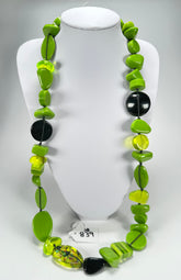 Jackie Brazil "Indiana" Green Mix Multi-Bead Long Resin 110cm Necklace ( N0038 )