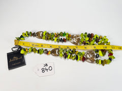 Jackie Brazil "Orient Express" 3 Strand Small Bead Light Green Mix Long Choker Necklace ( N3532 )