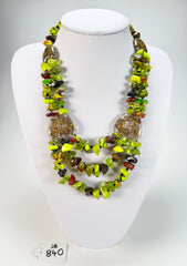 Jackie Brazil "Orient Express" 3 Strand Small Bead Light Green Mix Long Choker Necklace ( N3532 )