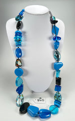Jackie Brazil "Indiana" Blue Mix Multi-Bead Long Resin 110cm Necklace ( N0038 )
