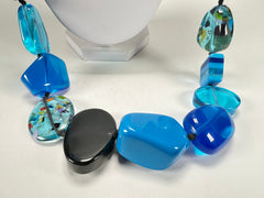 Jackie Brazil "Indiana" Blue Mix Multi-Bead Long Resin 110cm Necklace ( N0038 )