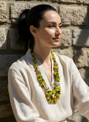 Jackie Brazil "Orient Express" 3 Strand Small Bead Light Green Mix Long Choker Necklace ( N3532 )
