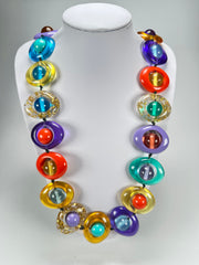 Jackie Brazil "Saturn" Transparent Paris Mix Disc & Ball Long 110cm Necklace ( N0054 )