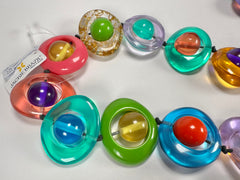 Jackie Brazil "Saturn" Transparent Paris Mix Disc & Ball Long 110cm Necklace ( N0054 )