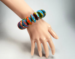 Jackie Brazil "Ana" Kandinsky Elasticated Wheels Resin Bracelet ( B0910 )