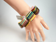 Jackie Brazil "Gala" Liquorice Half Rectangles On Elastic Mix Colours Bracelet ( B0778 )