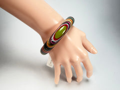 Jackie Brazil "Thin Cat Eye" Liquorice Allsorts with Cat Eye Mix Colours 1.3cm Resin Bangle ( B1151 )