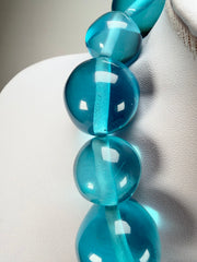 Jackie Brazil "Large Spheres" Transparent Blue Mix Short Abstract Necklace 50cm ( N2692 )