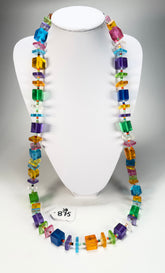 Jackie Brazil "Rome" Transparent Summer Mix Cubes & Squares Mix Colours 120cm Resin Necklace ( N0032 )