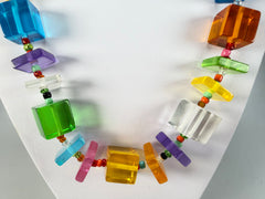 Jackie Brazil "Rome" Transparent Summer Mix Cubes & Squares Mix Colours 75cm Resin Necklace ( N0030 )