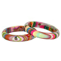 Jackie Brazil "Thin Cat Eye" Liquorice Allsorts with Cat Eye Spring Colour 1.3cm Resin Bangle ( B1151 )