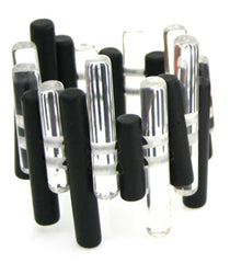 Jackie Brazil "Pipas" Thin Mix Black & Transparent Cylinders Resin Bracelet ( B2198 )