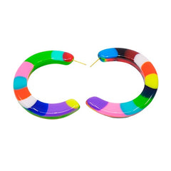 Jackie Brazil "Circus" Kandinsky Hoop On Pin Resin Earrings ( E0020 )