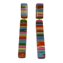Jackie Brazil "Clarissa" Liquorice Spring Mix Thin Rectangle Resin Earrings ( E2452 )