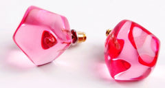 Jackie Brazil "Camille" Dark Pink Transparent Abstract Resin Earrings ( E1053 )