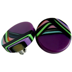 Jackie Brazil "Aida" Purple Swirls Round Clip On Resin Earrings ( E3174 )